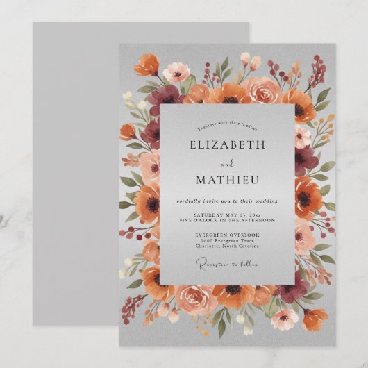 Burnt Orange Rustic Fall Wedding 招待状 (正面/裏面)