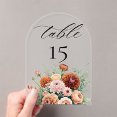 Burnt Orange Sage Flowers Wedding Table Number アクリル招待状 (インサイチュ (ポータブル))