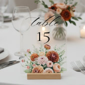 Burnt Orange Sage Flowers Wedding Table Number アクリル招待状