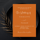 Burnt orange script luxury wedding 招待状