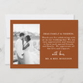 Burnt Orange Script Photoの結婚サンキューカード サンキューカード (裏面)