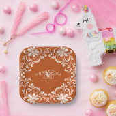 Burnt Orange Shabby Chic Mr & Mrs Wedding Plate ペーパープレート (パーティー)