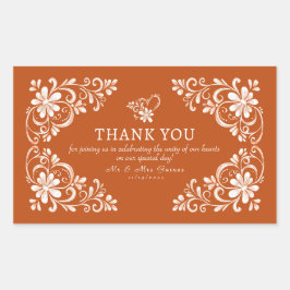 Burnt Orange Shabby Chic Thank You Wedding Sticker 長方形シール