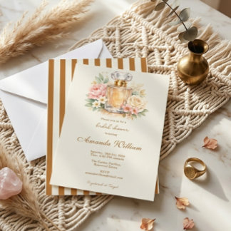 Burnt Orange Stripes Floral Perfume Bridal Shower 招待状