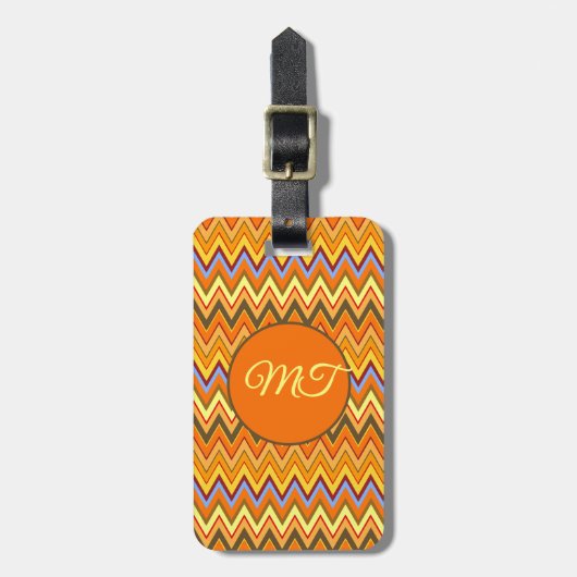 Burnt Orange Terracotta Chevron ZigZag Personalize ラゲッジタグ (正面縦)