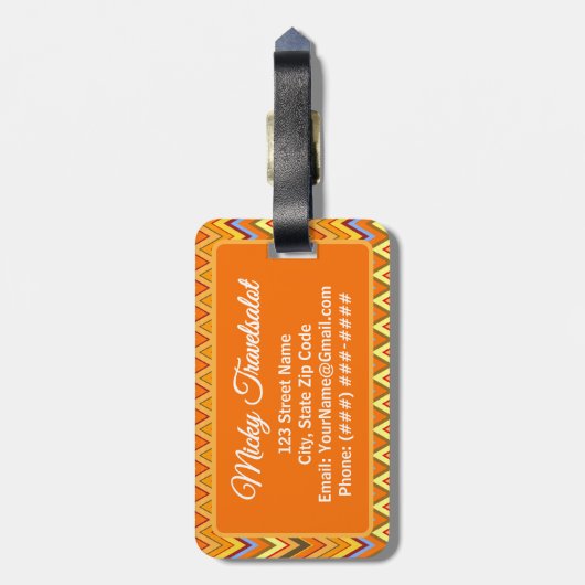 Burnt Orange Terracotta Chevron ZigZag Personalize ラゲッジタグ (裏面縦)