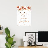 Burnt Orange Terracotta Floral Bridal Shower Sign ポスター (ホームオフィス)