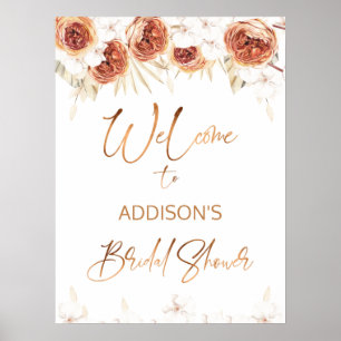 Burnt Orange Terracotta Floral Bridal Shower Sign ポスター