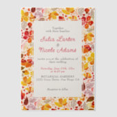 Burnt Orange Tropical Hibiscus Florals Wedding ベラム紙招待状 (正面)