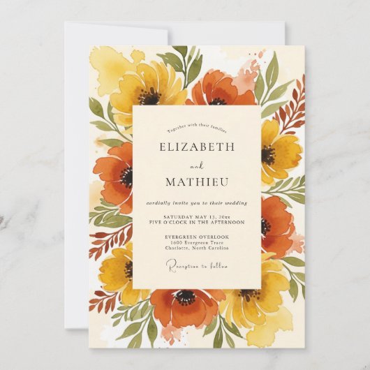 Burnt Orange Warm Autumnal Wedding 招待状 (正面)
