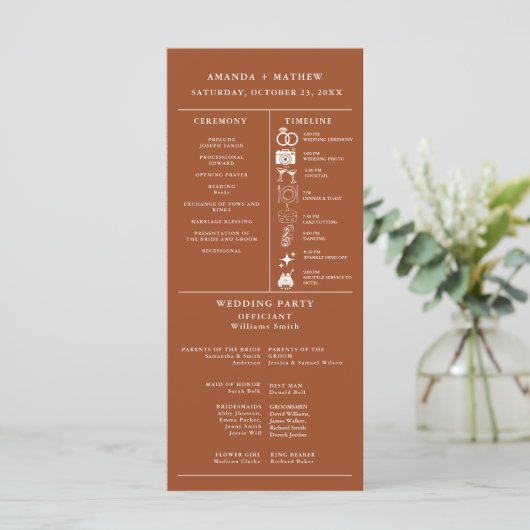 Burnt orange Wedding Infographic Program (スタンド正面)