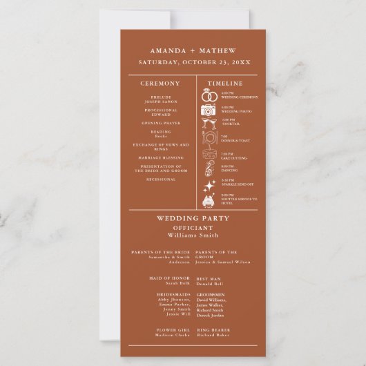 Burnt orange Wedding Infographic Program (正面)