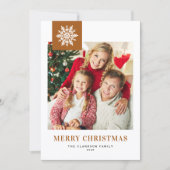 Burnt Orange Whimsical Snowflake Christmas Photo シーズンカード (正面)