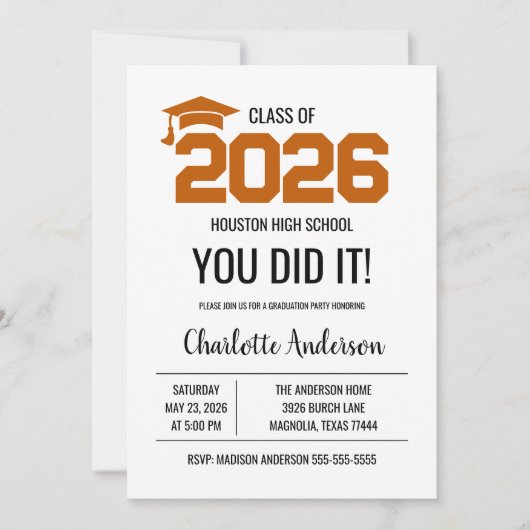 Burnt Orange You Did It Graduation Photo 招待状 (正面)