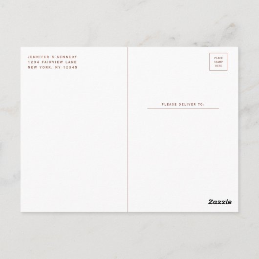 Burnt Siennaロマンチックなブラシ仕上げフレーム日付を保存 ポストカード (裏面)