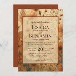 Burnt Sienna Boho Chic Wildflowers Stylish Wedding 招待状