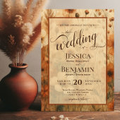 Burnt Sienna Boho Floral Stylish Script Wedding 招待状