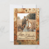 Burnt Sienna Boho Wildflowers Photo & Note Wedding サンキューカード (正面)