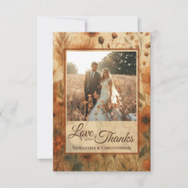 Burnt Sienna Boho Wildflowers Photo & Note Wedding サンキューカード