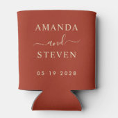 Burnt Sienna Couple Names with Wedding Date 缶クーラー (裏面)