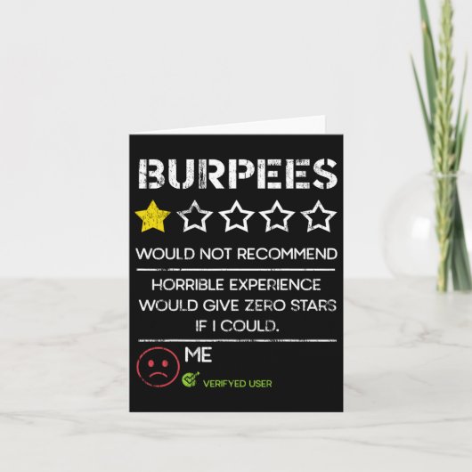 Burpees Would Not Recommend Zero Stars Funny Gym H カード (正面)