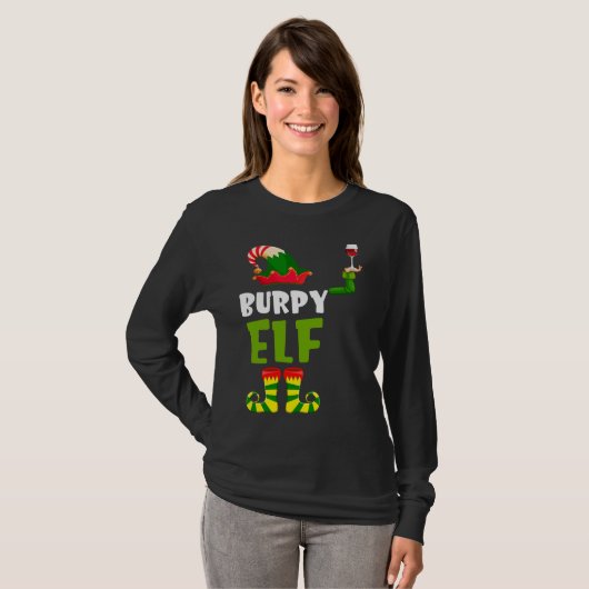 Burpy Elf Matching Christmas T Wine Lover Tシャツ (正面フル)