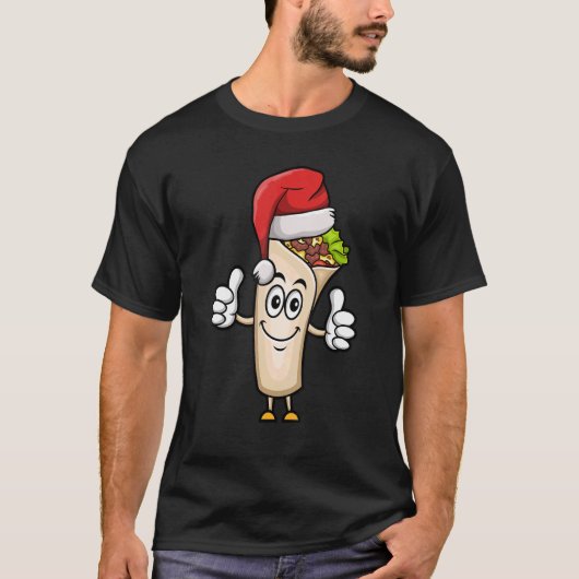 Burrito Santa Hat Christmas Pajama Mexican Food X Tシャツ (正面)