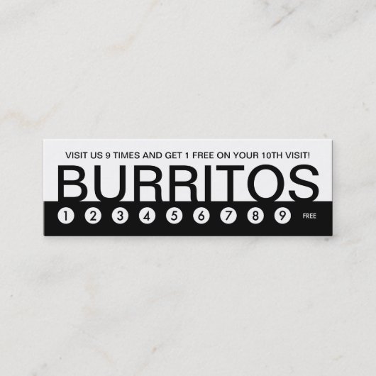 BURRITOSのはっきりした顧客ロイヤリティ ロイヤリティカード (正面)