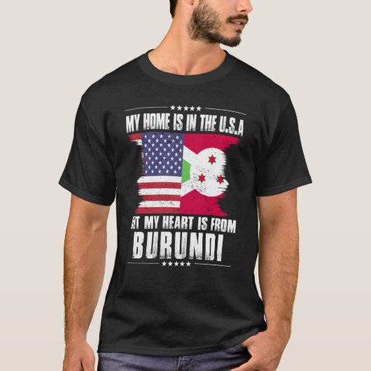 Burundi American Patriot Grown Proud Home Heart US Tシャツ (正面)