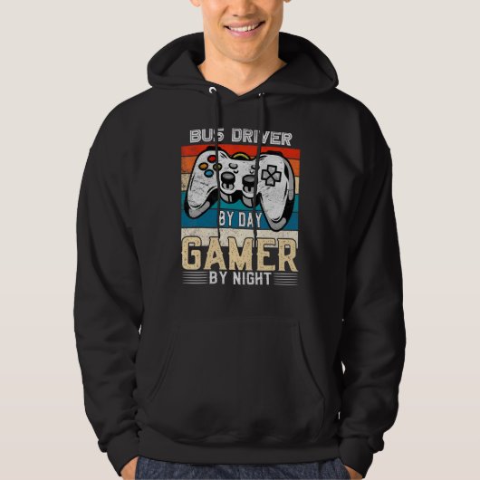 Bus driver by day gamer by night video gaming fans パーカ (正面)