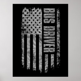 Bus Driver USA Flag Distressed design ポスター