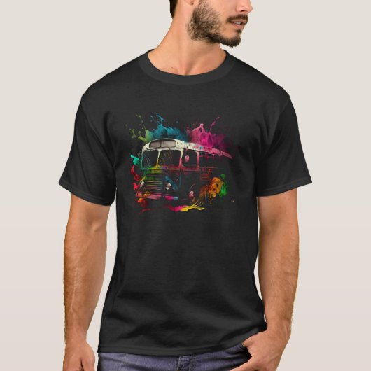 Bus Splash Bus Driver Omnibus Work Bus Coach Retro Tシャツ (正面)