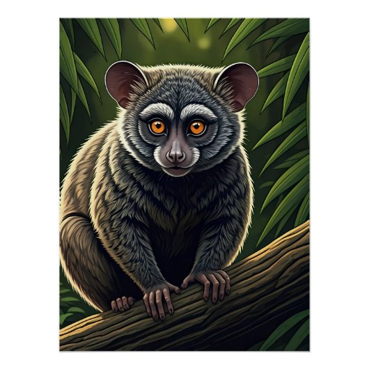 Bush Baby Perched on Jungle Branch ポスター (正面)