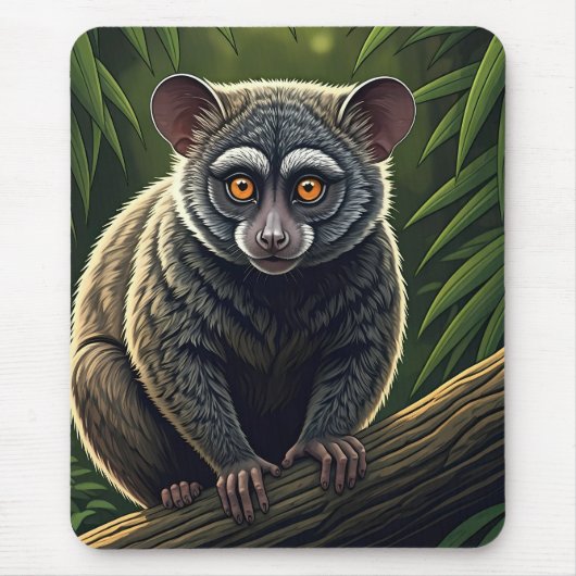 Bush Baby Perched on Jungle Branch マウスパッド (正面)
