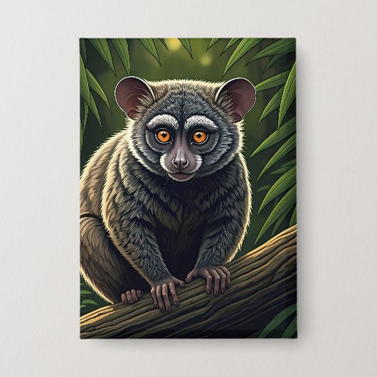 Bush Baby Perched on Jungle Branch 缶バッジ (正面)