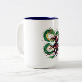 Bushido Code Samurai with Dragon & Sakura Blossoms ツートーンマグカップ (正面左)