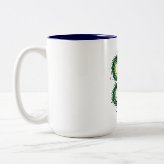 Bushido Code Samurai with Dragon & Sakura Blossoms ツートーンマグカップ (左)