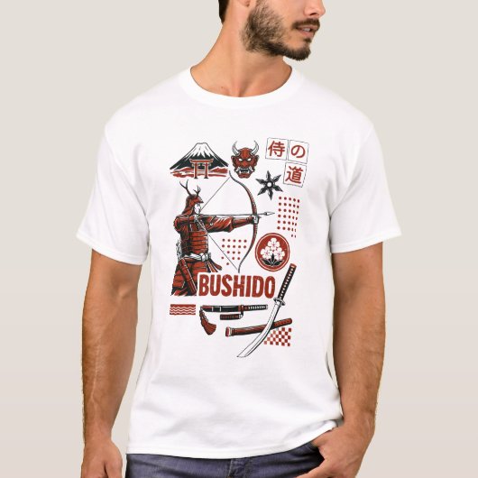 Bushido – Samurai Archer Japanese Warrior Art Tシャツ (正面)