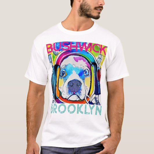 Bushwick Brooklyn, Techicolor music dog Tシャツ (正面)