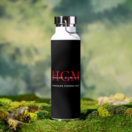 Business モダン Black Red 3 Letter Monogramロゴ ウォーターボトル (アウトドア)