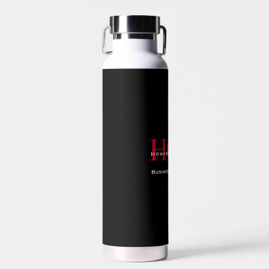 Business モダン Black Red 3 Letter Monogramロゴ ウォーターボトル (正面)