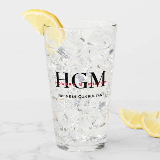 Business モダン Black Red 3 Letter Monogramロゴ タンブラーグラス (アイス正面)