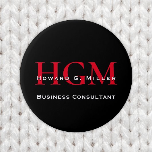 Business モダン Black Red 3 Letter Monogramロゴ 缶バッジ
