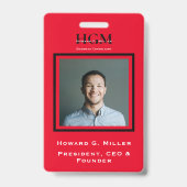 Business モダン Black Red Monogramロゴ写真 バッジ (Back)