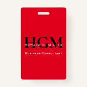 Business モダン Black Red Monogramロゴ写真 バッジ (正面)