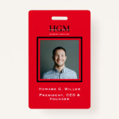 Business モダン Black Red Monogramロゴ写真 バッジ (裏面)