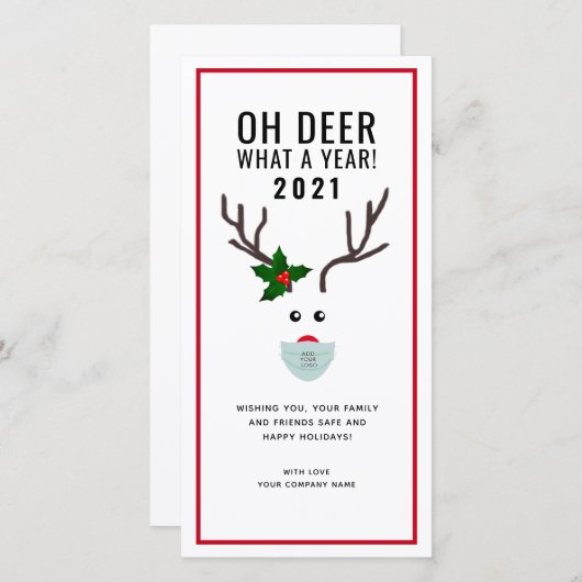 Business 企業の Christmas Reindeerロゴ シーズンカード (正面/裏面)