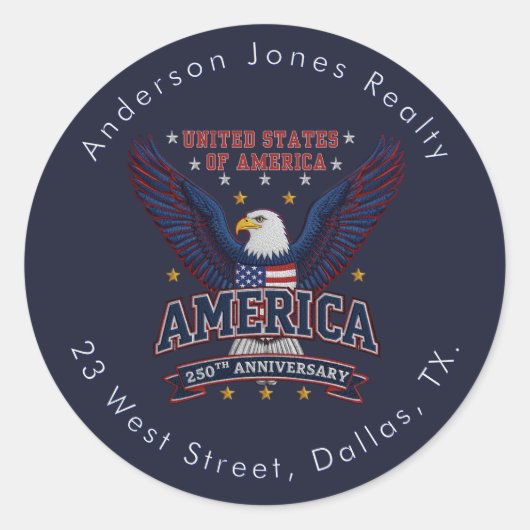  Business 250th Patriotic Custom Text ラウンドシール (正面)
