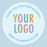 Business Baby Blue Thank You Stickers カスタムロゴ ラウンドシール<br><div class="desc">会社のロゴと感謝してい文字で、これらのラウンドビジネスを簡単にパーソナライズカスタムできる。お好みカスタマイズの言語で自分のメッセージに「Thank You For Your Business」という言葉を付け加えることができる。赤カスタマイズちゃんの青い背景を色で違うきる。3インチまたは1.5インチのステッカーとして、光沢のある仕上げまたはマットな仕上げで使用できる。酸を含まないプロフェッショナルに印刷された紙傷に強いシール。最小発注数量が少なく、設定手数料なし。</div>