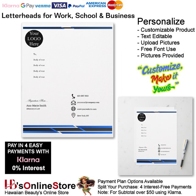 Business Blue Black Logo Company Name Signature  レターヘッド (Business Blue Black Logo Company Name Signature Letterhead.)